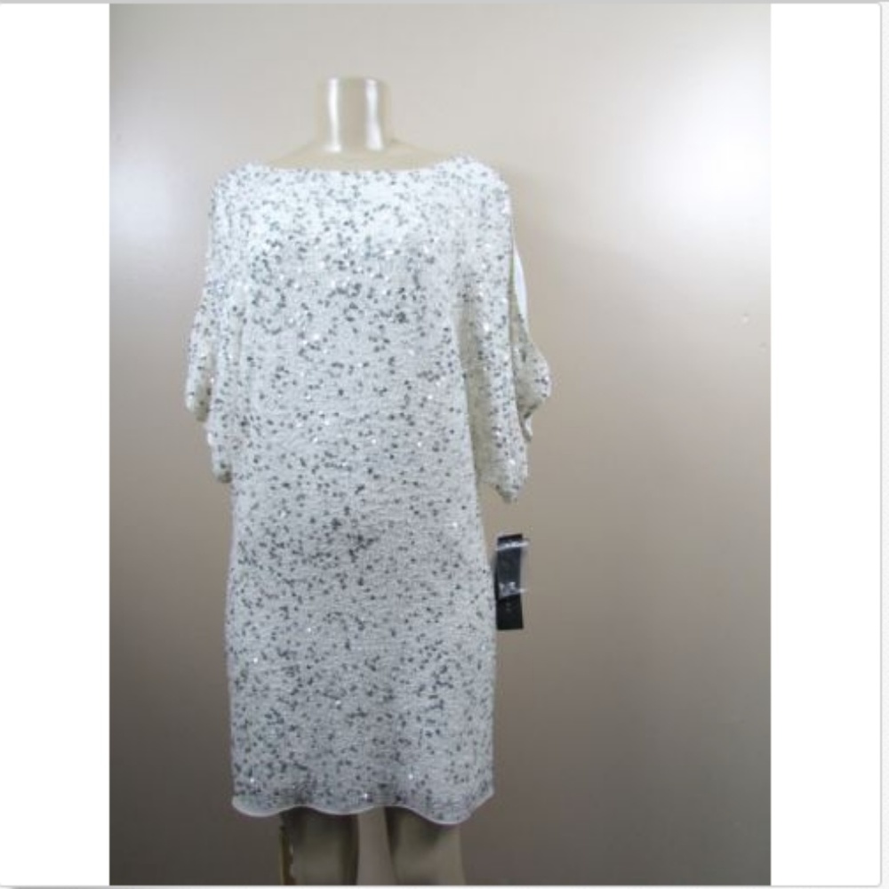 Aidan Mattox Silk Split Sleeve Ivory Sequin Dress